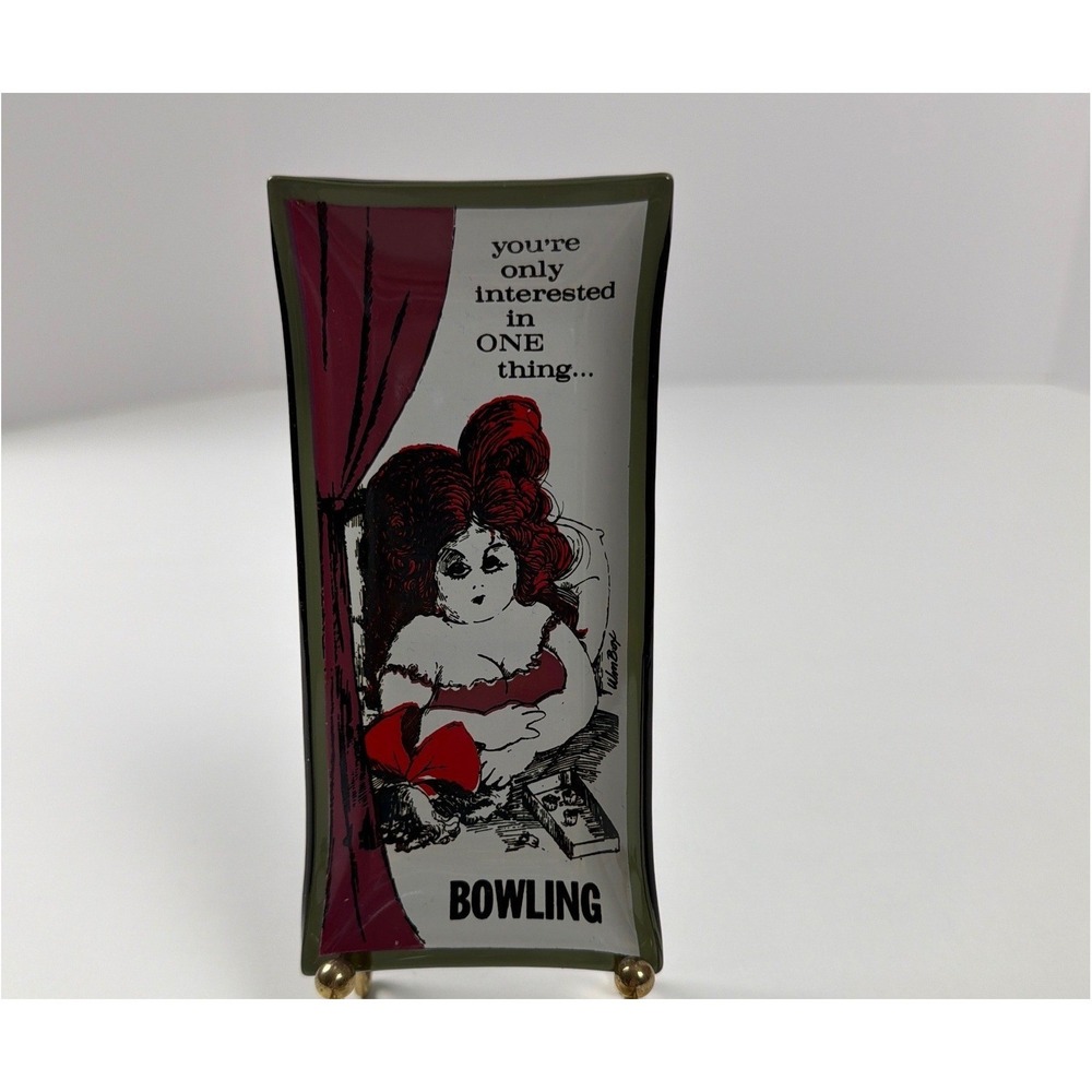 Vintage Houze Art Glass Bowling Humor Trinket Tray MCM‎ USA